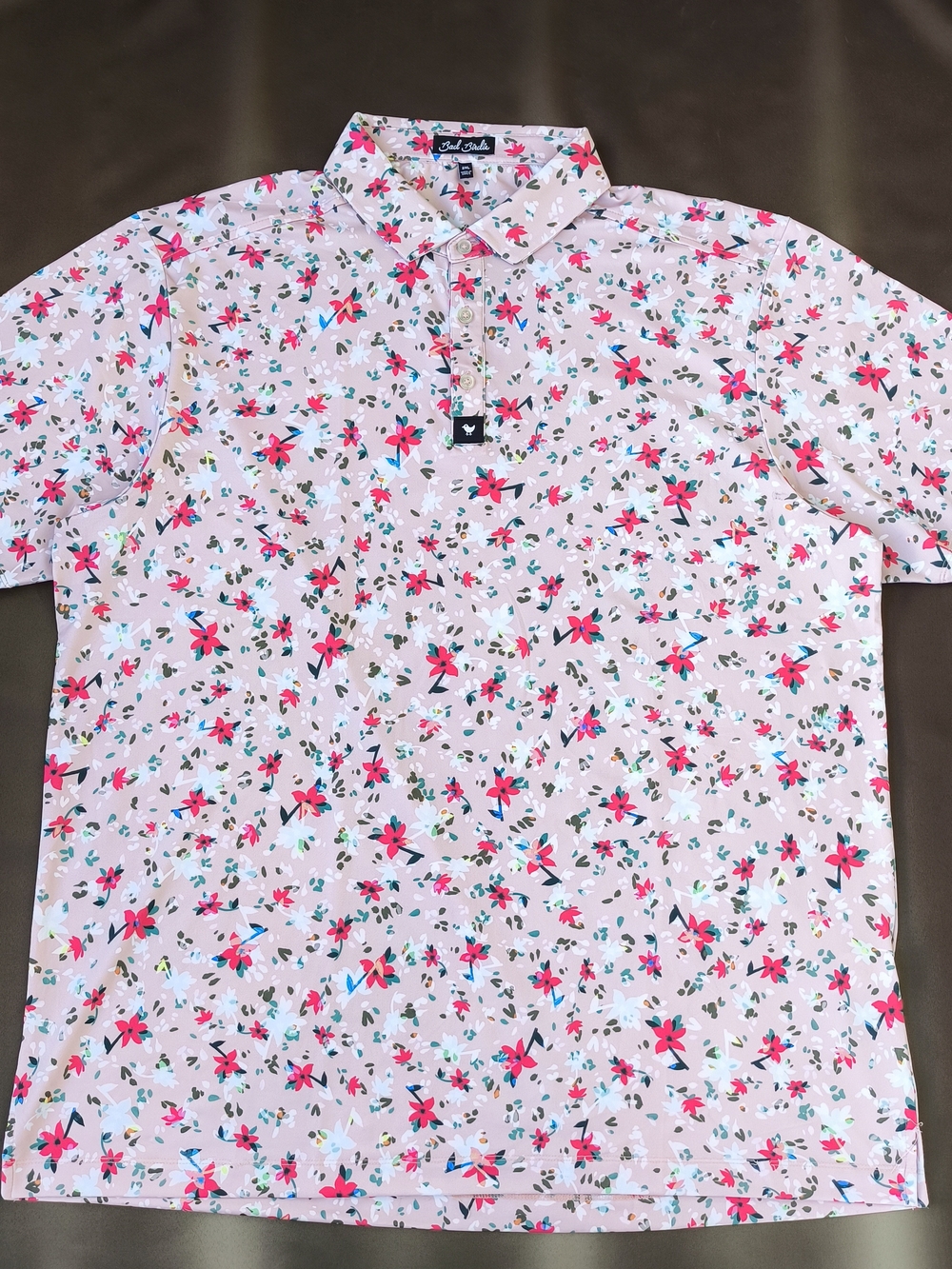 Bad Birdie Men’s Floral Polo Shirt in Blush Pink Size 2XL
